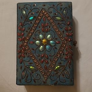 Green beaded jewelry box with mirror and removable drawer